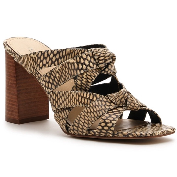 🛍️Botkier⚡️Raffe Python Print Leather Slide 3” Neutral Heeled Tan Sandal 11 - Picture 1 of 7